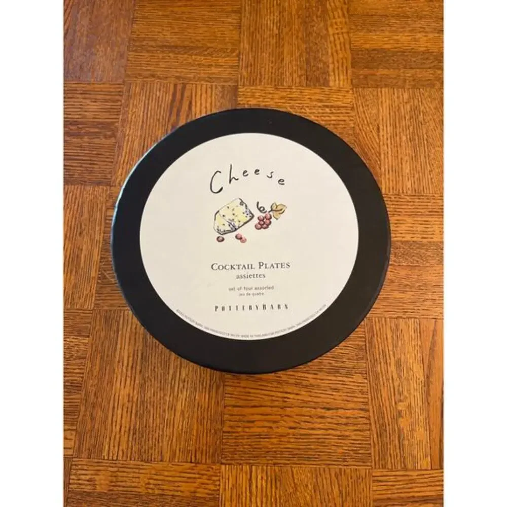 Pottery barn, cocktail plates, cheese print